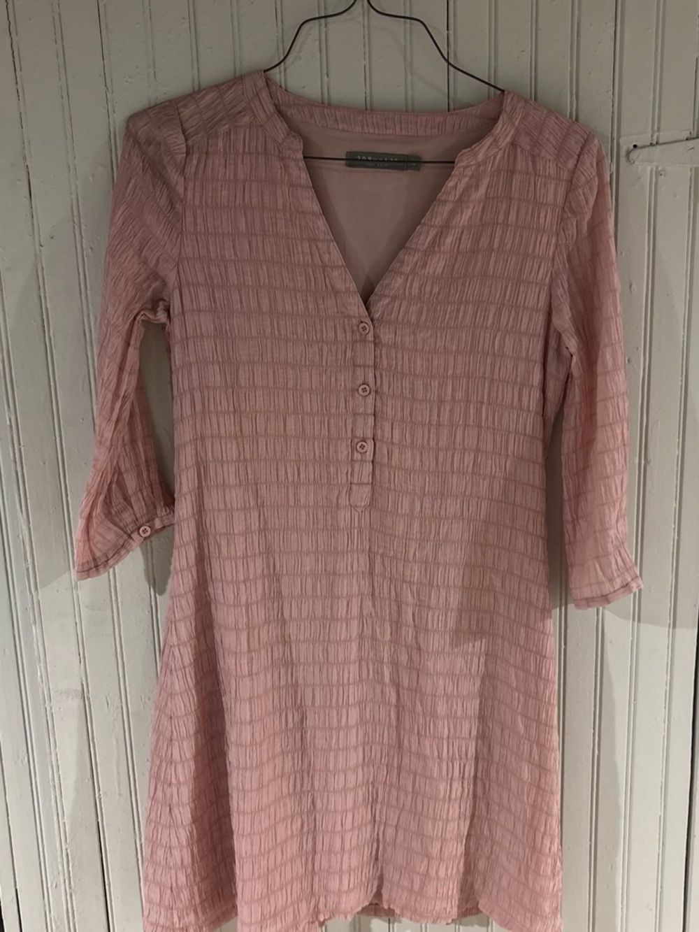 Light Pink Textured V-Neck Women’s Dress